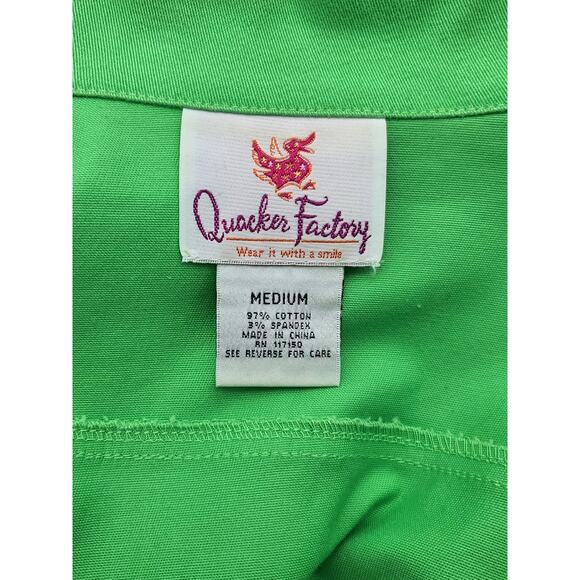 QUACKER FACTORY Women's M-L Lime Green Jean Jacket Rhinestones Pink Accents - Picture 8 of 10